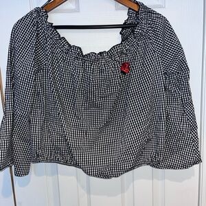 NWT Forever 21 Black and White Gingham Rose Bell Sleeved Blouse